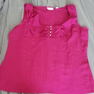 New York & Company Pink Ruffled Buttoned Tank Top